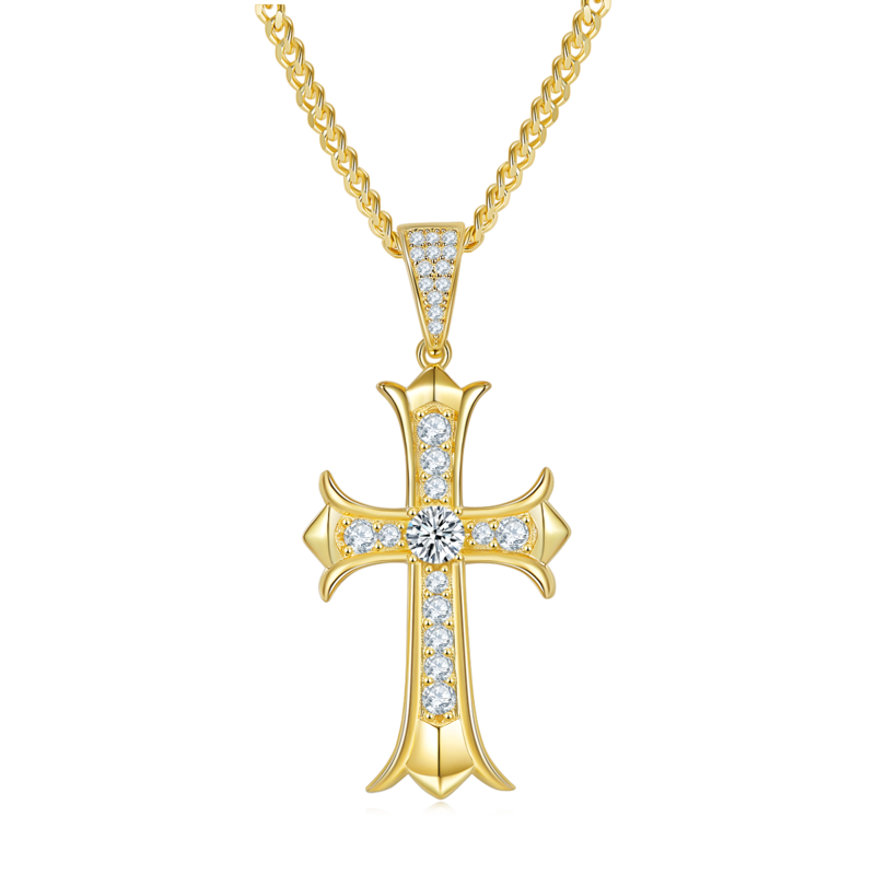 复古十字架NecklaceS925银PendantMoissanite5.0mmD级